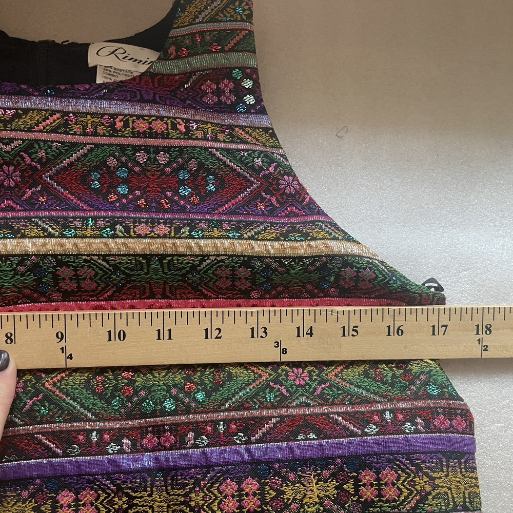 Vintage 90s‎ Rimini Dress Women 4 Black Velvet Multicolor Geometric Sleeveless - Picture 8 of 9